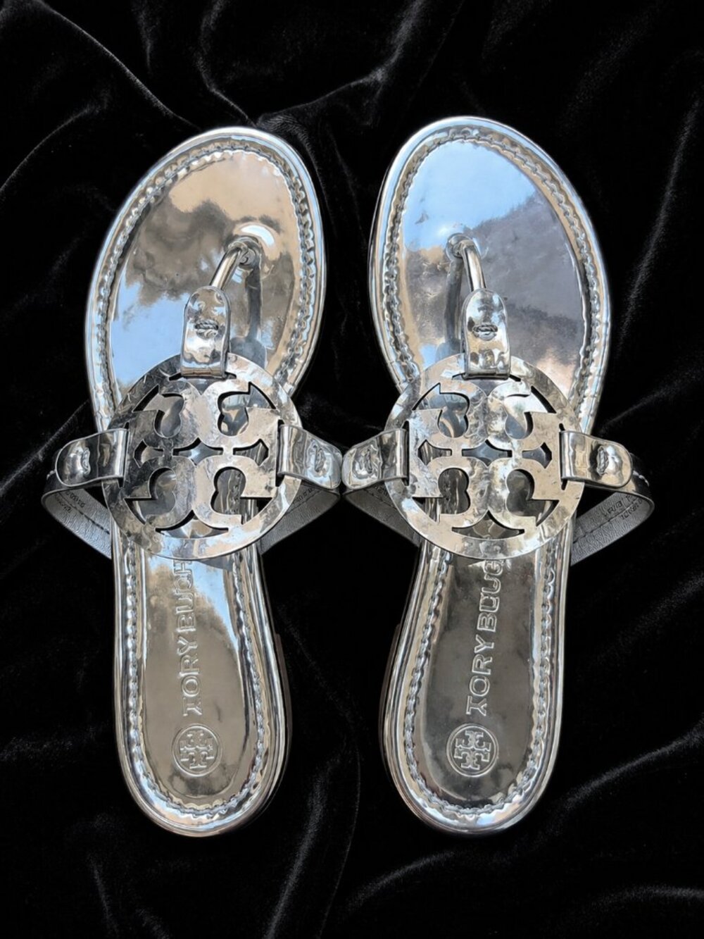 Tory Burch Mirror Metallic Miller Sandals Silver